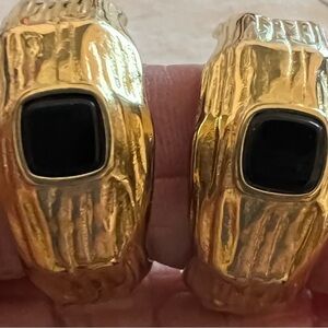 Habaha Paris Chunky Etched Gold Tone Faux Onyx Post Back Stainless STL Earrings